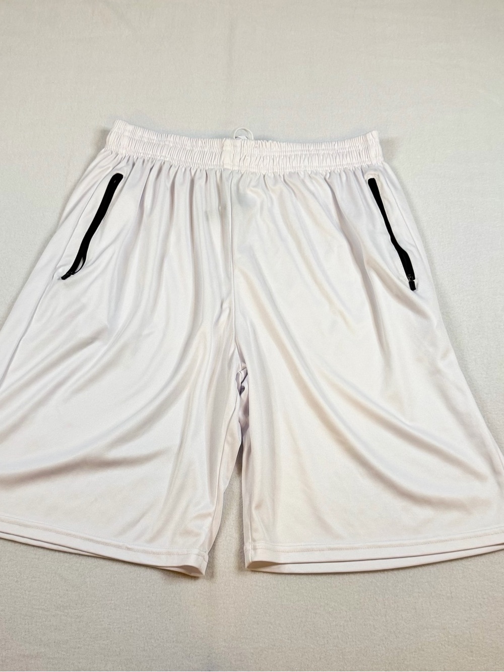 Men's White Athletic Shorts with Black Zip Pockets